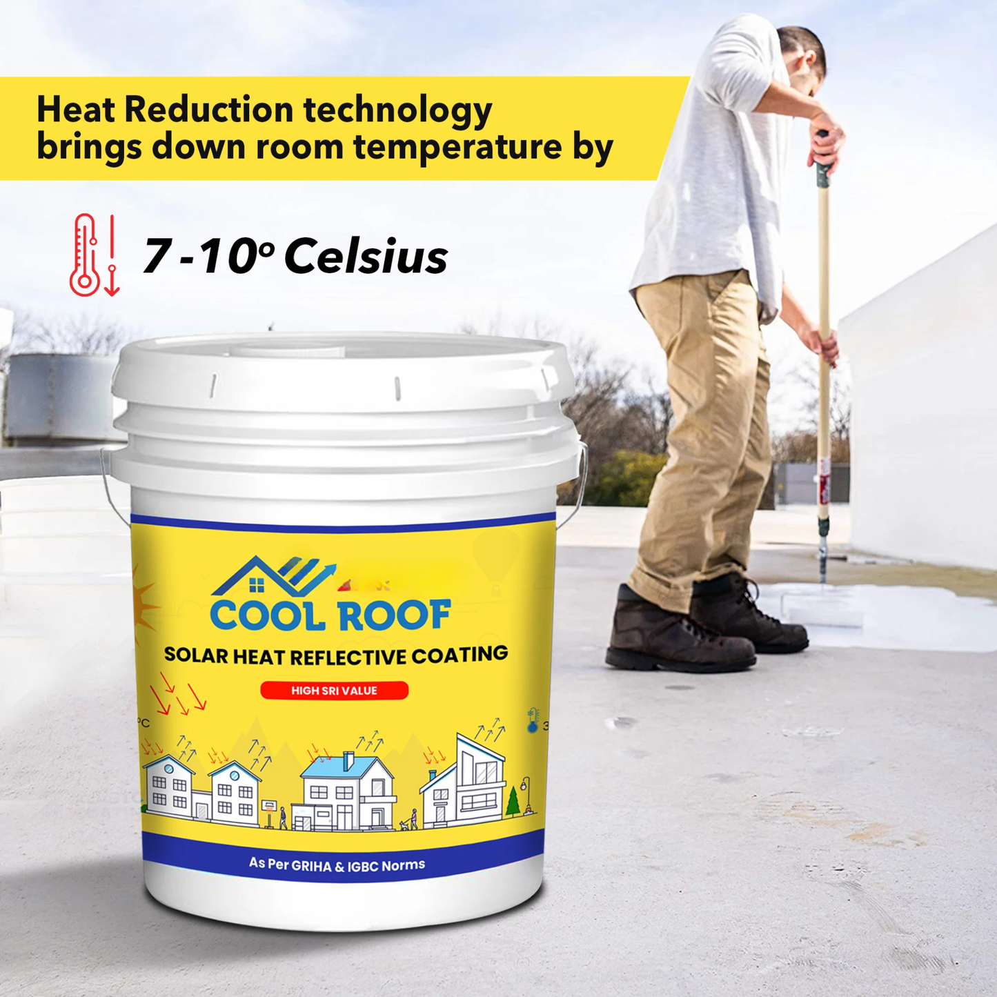 Cool Roof Coating - High SRI Heat Resistant, Terrace Cooling Coating (Concentrate, Covers 600 Sq.ft)