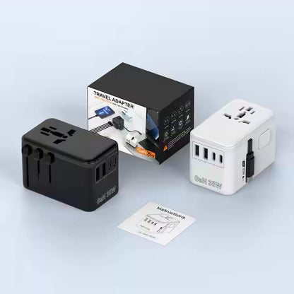 PD35W GAN All-in-One International Plug Adaptor Quick Charge GaN Universal Travel Adapter Charger with Cable