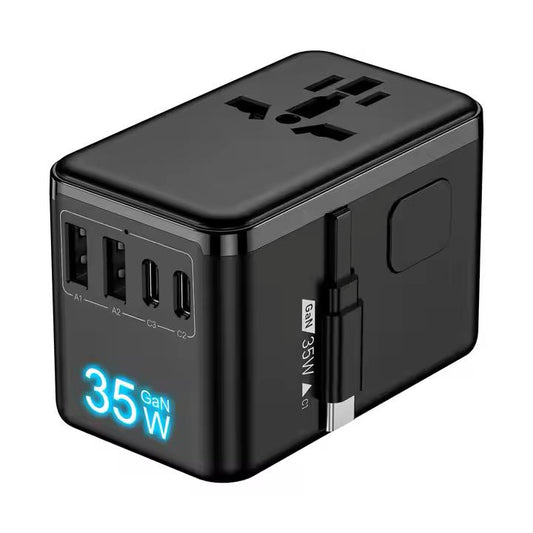 PD35W GAN All-in-One International Plug Adaptor Quick Charge GaN Universal Travel Adapter Charger with Cable